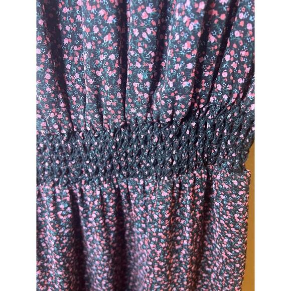 REBECCA MINKOFF Mini Dress Size S Black Pink Floral Ruffled Smocked Tiered - Picture 5 of 11